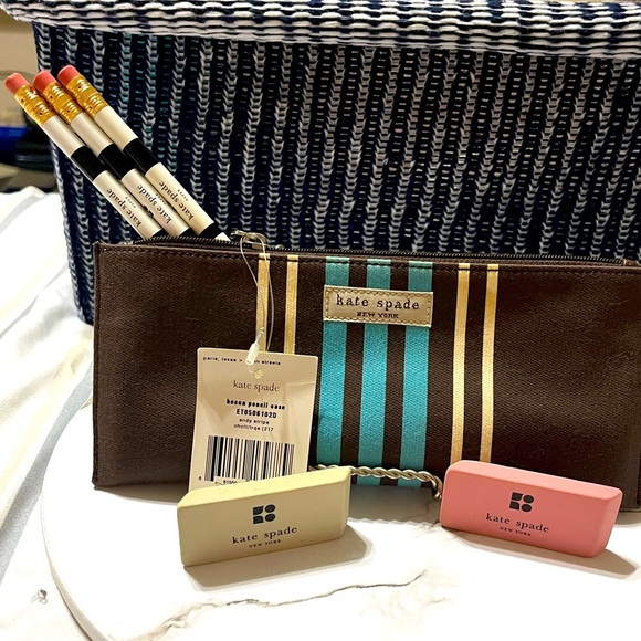 HP🎉Kate Spade New York Becca Pencil Case Andy Stripe, NWT, Vintage, Rare - Picture 2 of 13